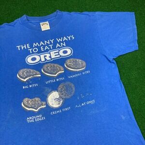 Vintage Oreo Shirt Mens XL Blue 1996 Many Ways To Eat Logo Tultex Tag 90s Tee